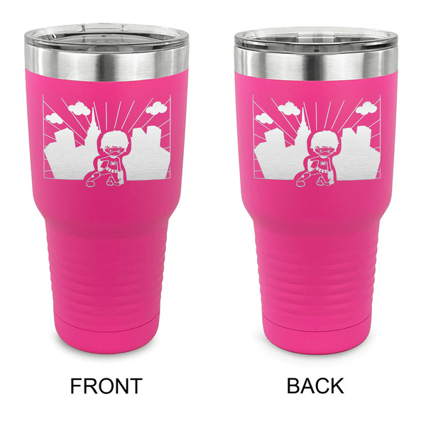 Custom Superhero in the City 30 oz Stainless Steel Tumbler - Pink - Double Sided (Personalized)