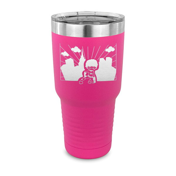 Custom Superhero in the City 30 oz Stainless Steel Tumbler - Pink - Single Sided