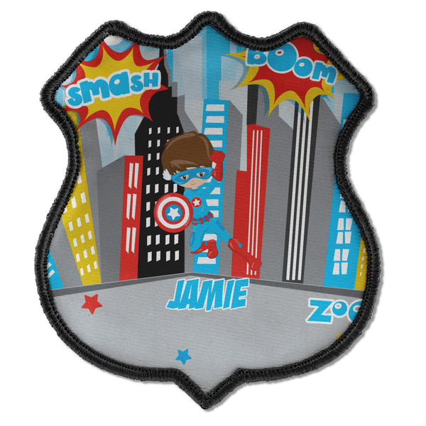 Custom Superhero in the City Iron On Shield Patch C w/ Name or Text