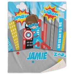 Superhero in the City Sherpa Throw Blanket - 50"x60" (Personalized)
