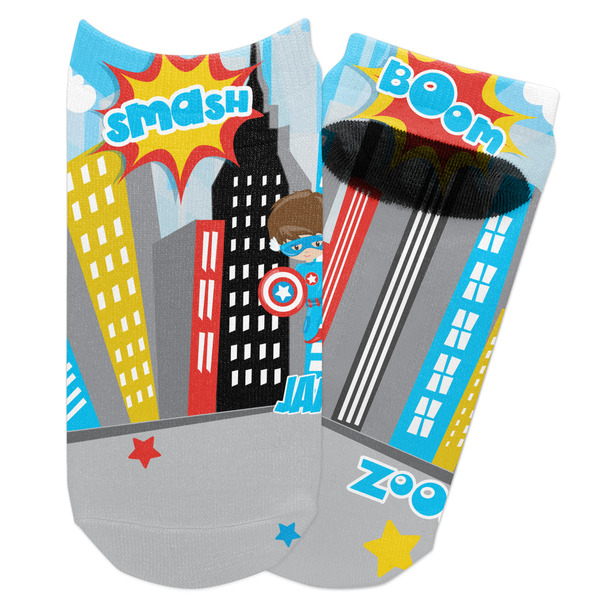 Custom Superhero in the City Adult Ankle Socks (Personalized)