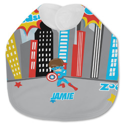 Superhero in the City Jersey Knit Baby Bib w/ Name or Text