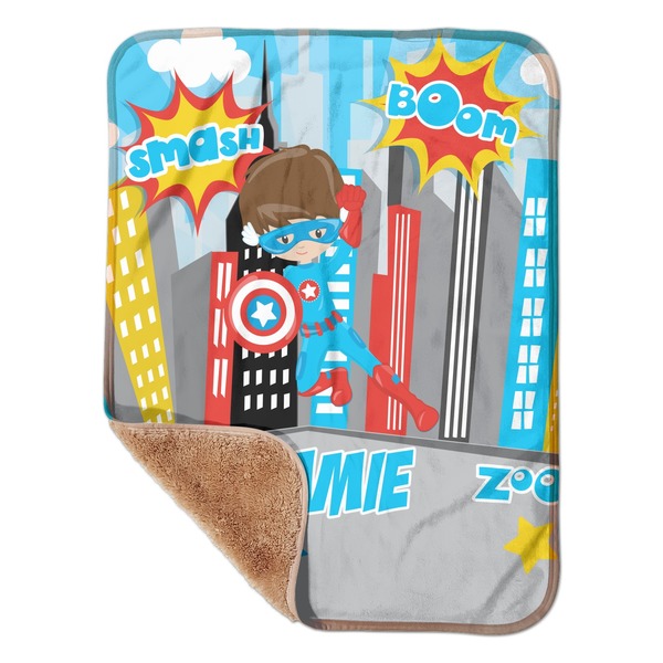 Custom Superhero in the City Sherpa Baby Blanket - 30" x 40" w/ Name or Text