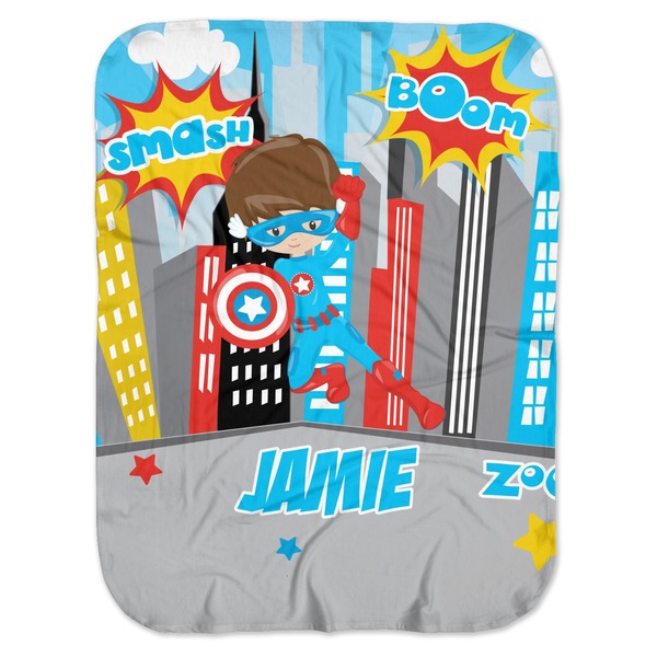 Custom Superhero in the City Baby Swaddling Blanket (Personalized)