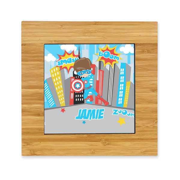 Custom Superhero in the City Bamboo Trivet with Ceramic Tile Insert (Personalized)