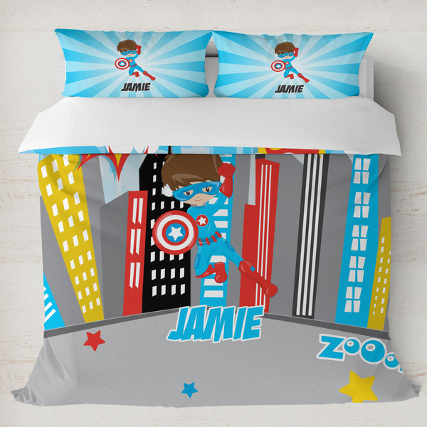 Custom Superhero in the City Duvet Cover Set - King (Personalized)