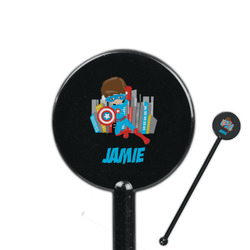 Superhero in the City 5.5" Round Plastic Stir Sticks - Black - Single Sided (Personalized)