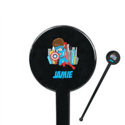 Superhero in the City 7" Round Plastic Stir Sticks - Black - Single Sided (Personalized)