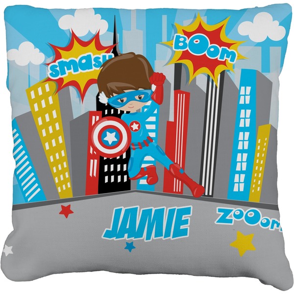 Custom Superhero in the City Faux-Linen Throw Pillow 16" (Personalized)