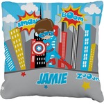 Superhero in the City Faux-Linen Throw Pillow (Personalized)