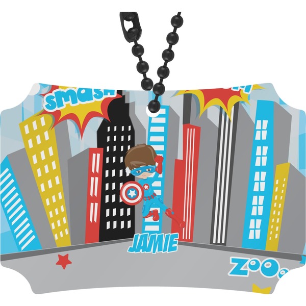 Custom Superhero in the City Rear View Mirror Ornament (Personalized)