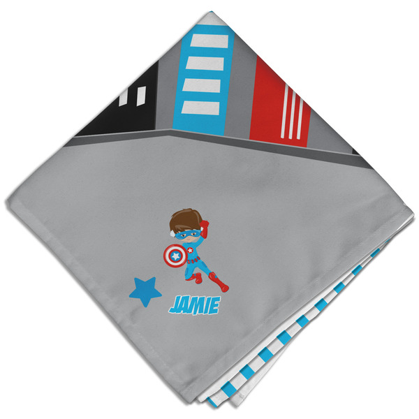 Custom Superhero in the City Cloth Dinner Napkin - Single w/ Name or Text