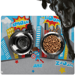 Superhero in the City Dog Food Mat - Large w/ Name or Text