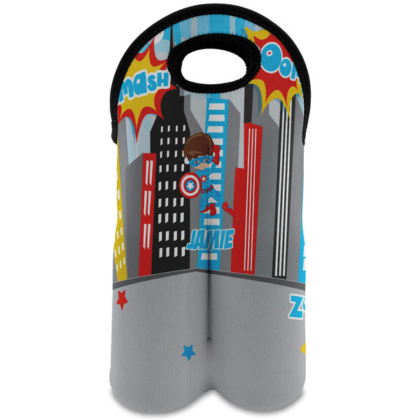 Custom Superhero in the City Wine Tote Bag (2 Bottles) (Personalized)