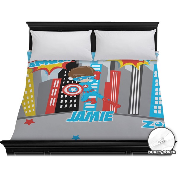 Custom Superhero in the City Duvet Cover - King (Personalized)