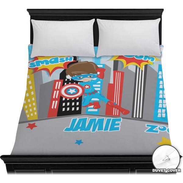 Custom Superhero in the City Duvet Cover - Full / Queen (Personalized)