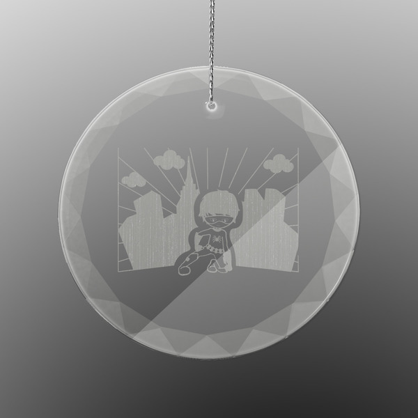 Custom Superhero in the City Engraved Glass Ornament - Round