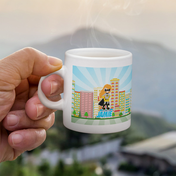 Custom Superhero in the City Single Shot Espresso Cup - Single (Personalized)