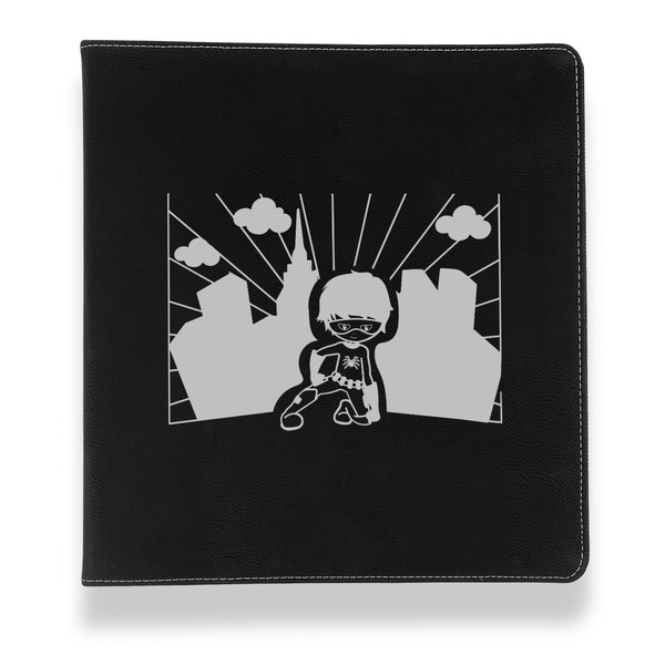 Custom Superhero in the City Leather Binder - 1" - Black (Personalized)