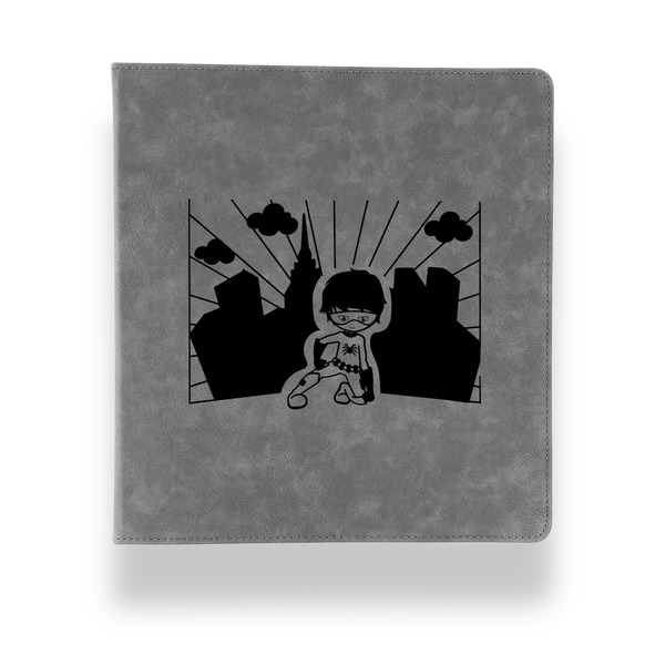 Custom Superhero in the City Leather Binder - 1" - Grey (Personalized)