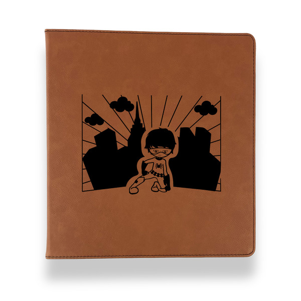 Custom Superhero in the City Leather Binder - 1" - Rawhide (Personalized)