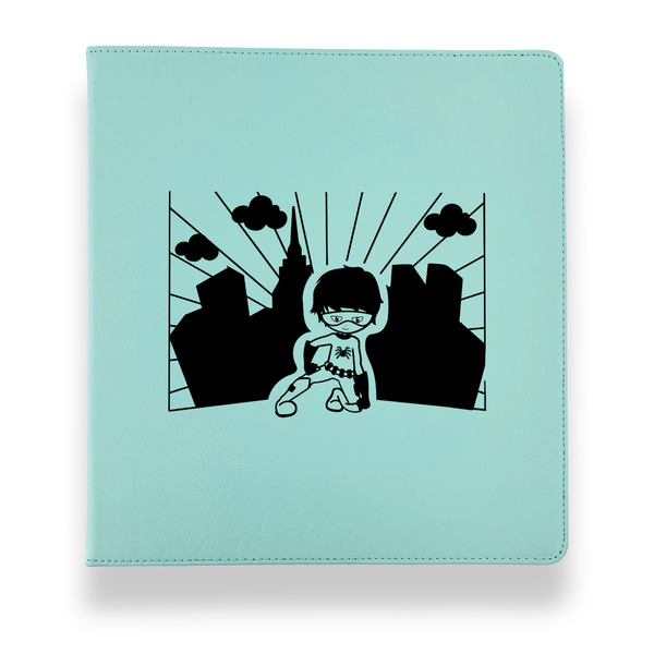 Custom Superhero in the City Leather Binder - 1" - Teal (Personalized)