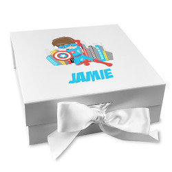 Superhero in the City Gift Box with Magnetic Lid - White (Personalized)