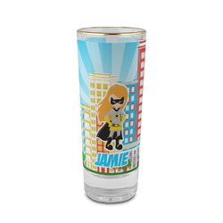 Superhero in the City 2 oz Shot Glass -  Glass with Gold Rim - Set of 4 (Personalized)