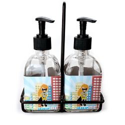 Superhero in the City Glass Soap & Lotion Bottles (Personalized)