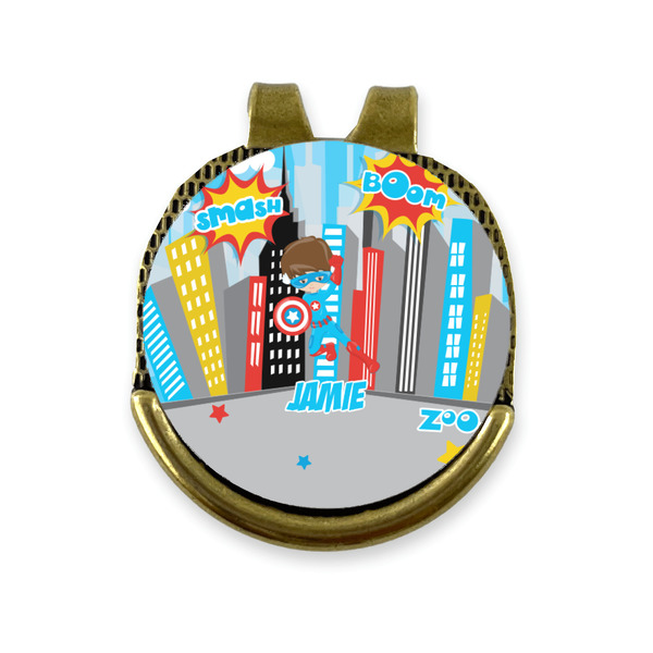 Custom Superhero in the City Golf Ball Marker - Hat Clip - Gold