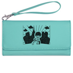 Superhero in the City Ladies Leatherette Wallet - Laser Engraved- Teal