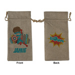 Superhero in the City Large Burlap Gift Bag - Front & Back (Personalized)