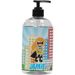 Superhero in the City Plastic Soap / Lotion Dispenser (16 oz - Large - Black) (Personalized)