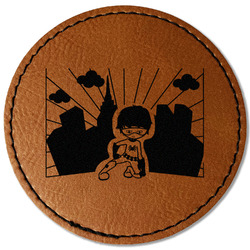 Superhero in the City Faux Leather Iron On Patch - Round