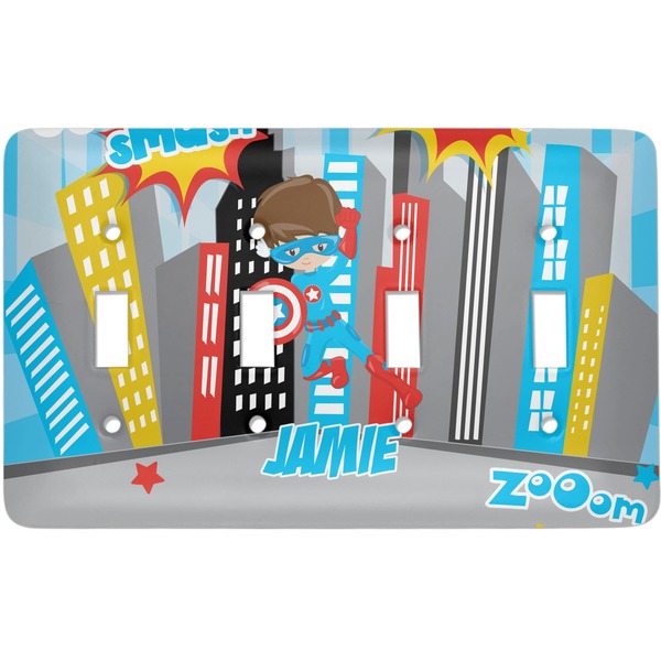 Custom Superhero in the City Light Switch Cover (4 Toggle Plate) (Personalized)