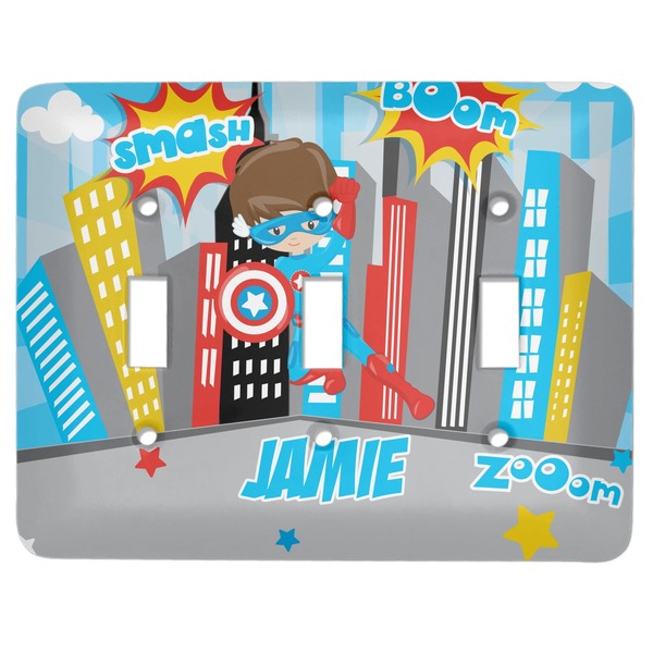 Custom Superhero in the City Light Switch Cover (3 Toggle Plate) (Personalized)