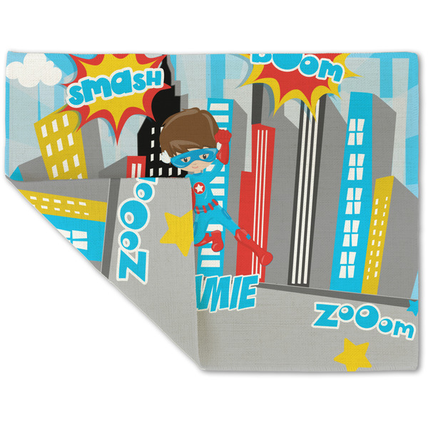 Custom Superhero in the City Double-Sided Linen Placemat - Single w/ Name or Text