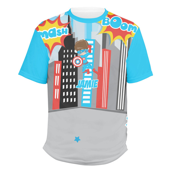 Custom Superhero in the City Men's Crew T-Shirt (Personalized)