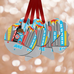 Superhero in the City Metal Ornaments - Double Sided w/ Name or Text