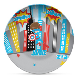 Superhero in the City Microwave Safe Plastic Plate - Composite Polymer (Personalized)