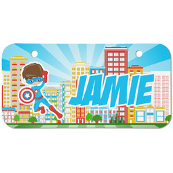 Superhero in the City Mini/Bicycle License Plate (2 Holes) (Personalized)