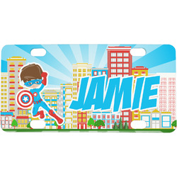 Superhero in the City Mini / Bicycle License Plate (4 Holes) (Personalized)