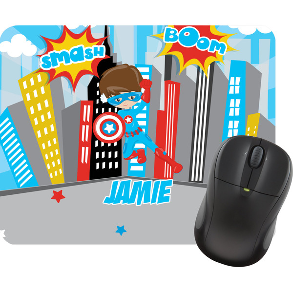 Custom Superhero in the City Rectangular Mouse Pad (Personalized)