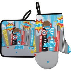 Superhero in the City Right Oven Mitt & Pot Holder Set w/ Name or Text