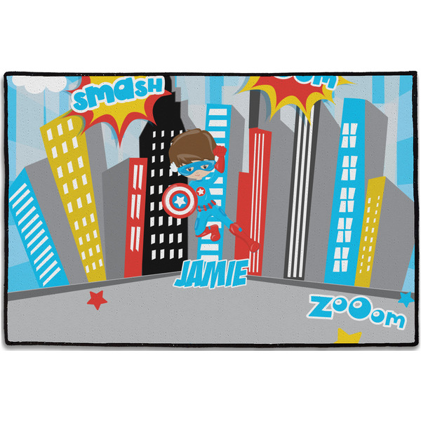 Custom Superhero in the City Door Mat - 36"x24" (Personalized)