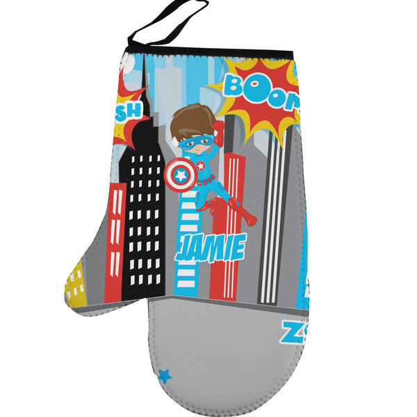 Custom Superhero in the City Left Oven Mitt (Personalized)