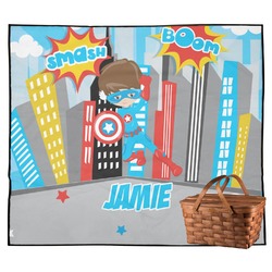 Superhero in the City Outdoor Picnic Blanket (Personalized)
