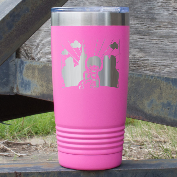 Custom Superhero in the City 20 oz Stainless Steel Tumbler - Pink - Double Sided (Personalized)