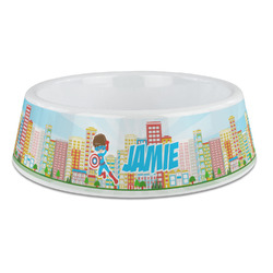 Superhero in the City Plastic Dog Bowl - Large (Personalized)