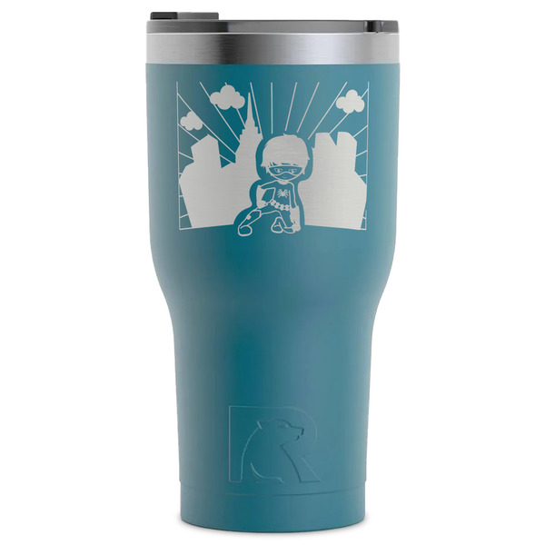 Custom Superhero in the City RTIC Tumbler - Dark Teal - Laser Engraved - Single-Sided